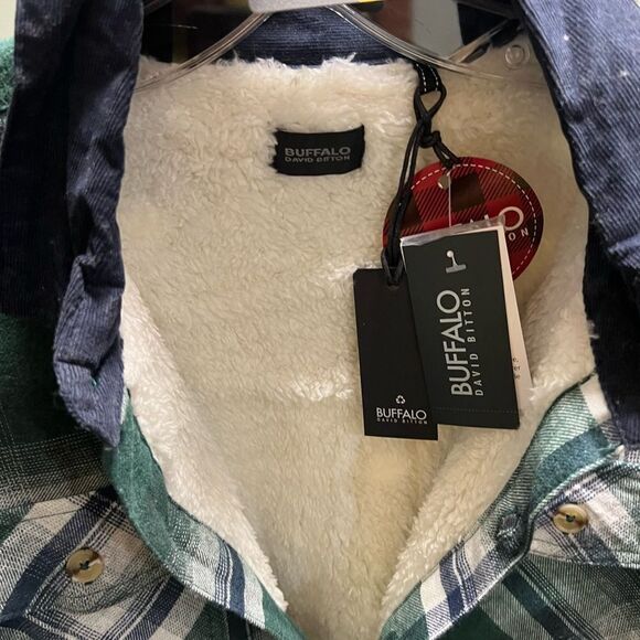 NWT Lined Buffalo Plaid Flannel Shirt - Green and Blue Plaid Med. #280 - Picture 3 of 7